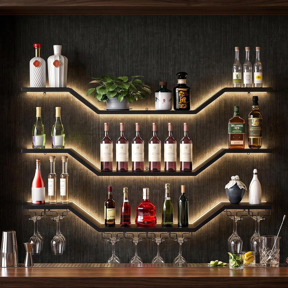 39.4in 3-Tier Floating Metal Wine Rack, Modern Wall Mounted Wine Shelf with L...