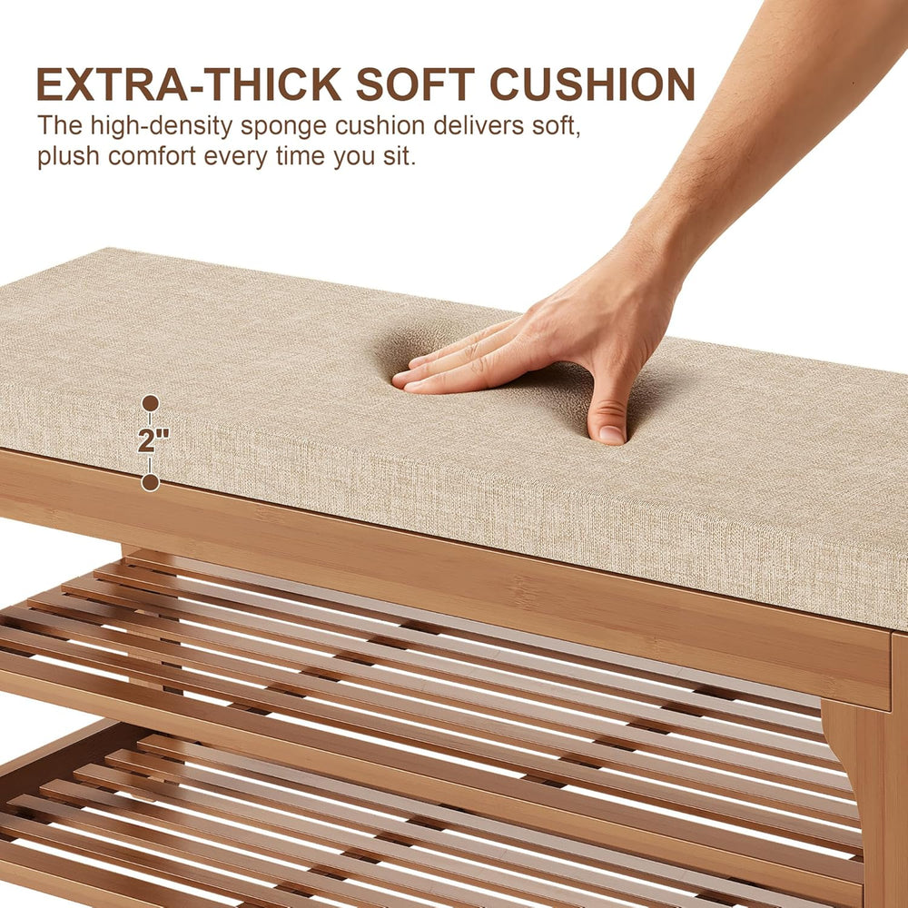 PETKABOO 39.4" Shoe Storage Bench with Cushion, Bamboo Shoe Rack Bench, ...