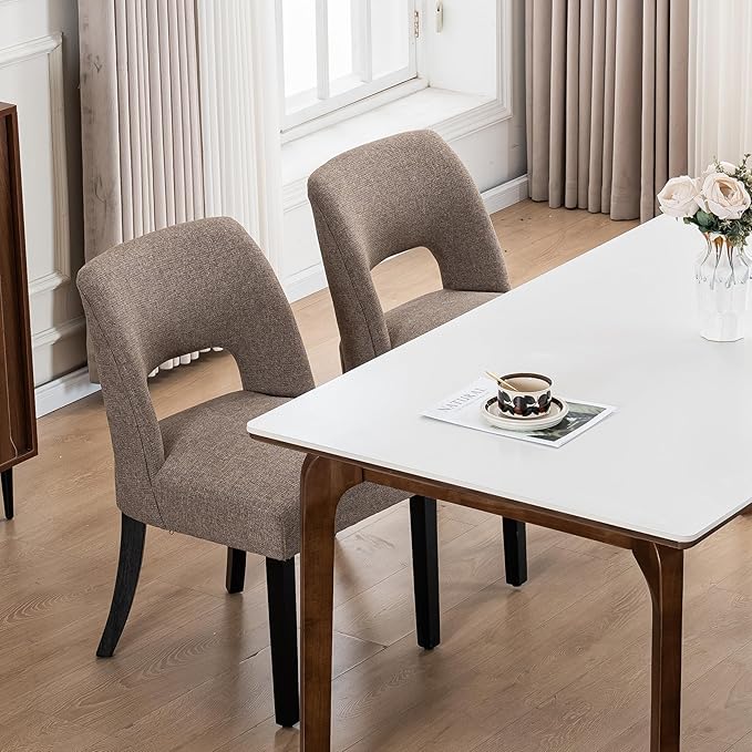 VKNOW Wooden Dining Chairs Set of 4, Modern Fabric Upholstered Dining Room Ch...