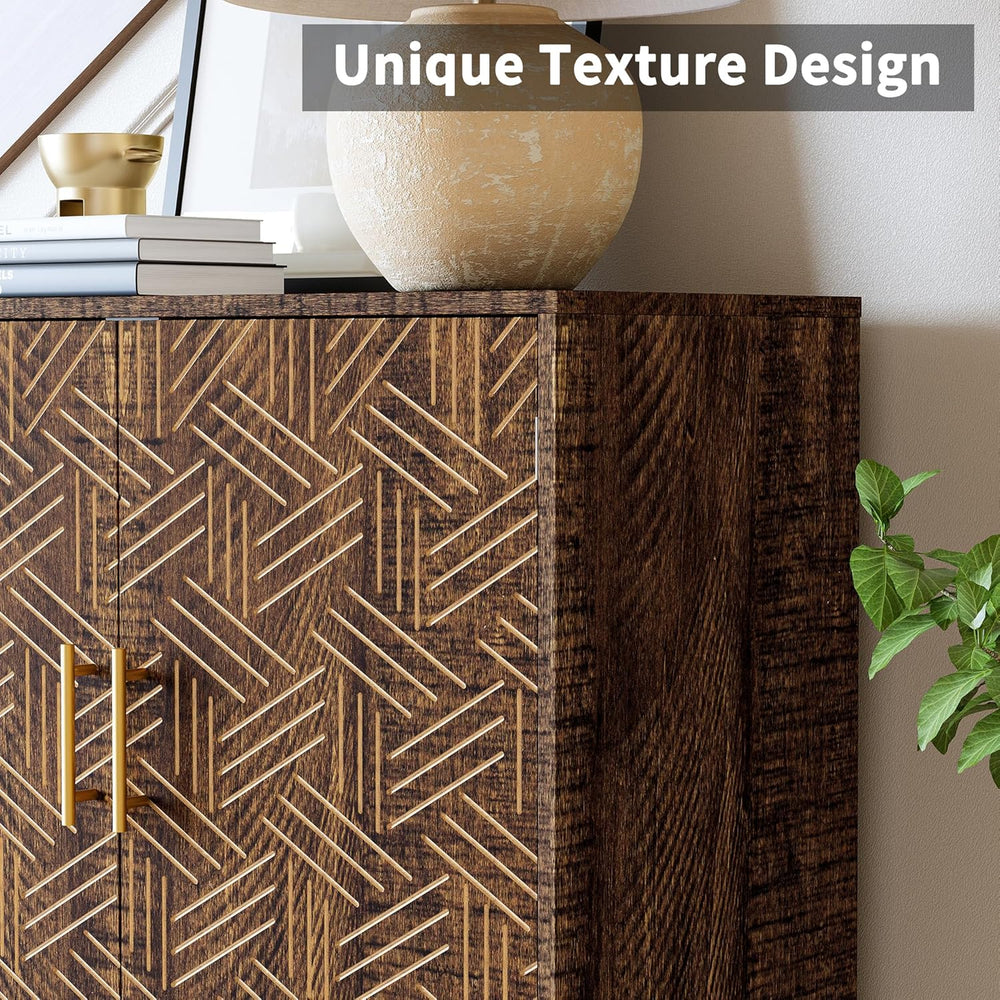 Sideboard Buffet Cabinet with Storage, Elegant Wood Accent Cabinet with Line ...