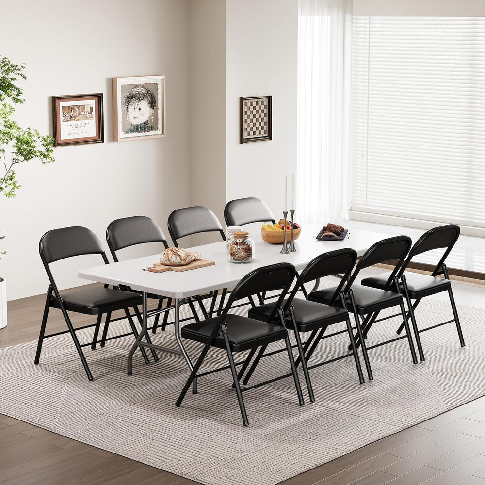 8ft Folding Table Heavy Duty Foldable Table Lightweight Plastic Table with Re...