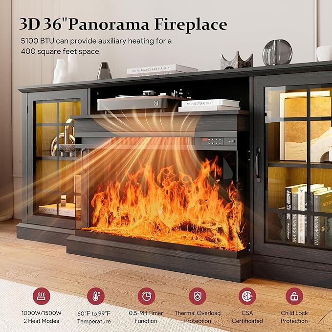 MXV 80'' Fireplace TV Stand, Farmhouse Entertainment Center with 3 Si...