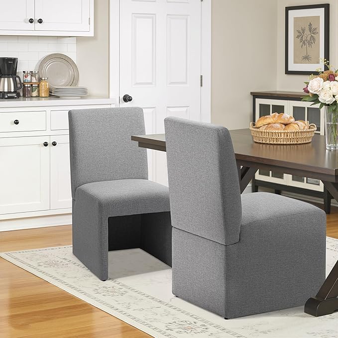 Grey Upholstered Dining Chairs Set of 2, Kitchen & Dining Room Chairs, Mi...