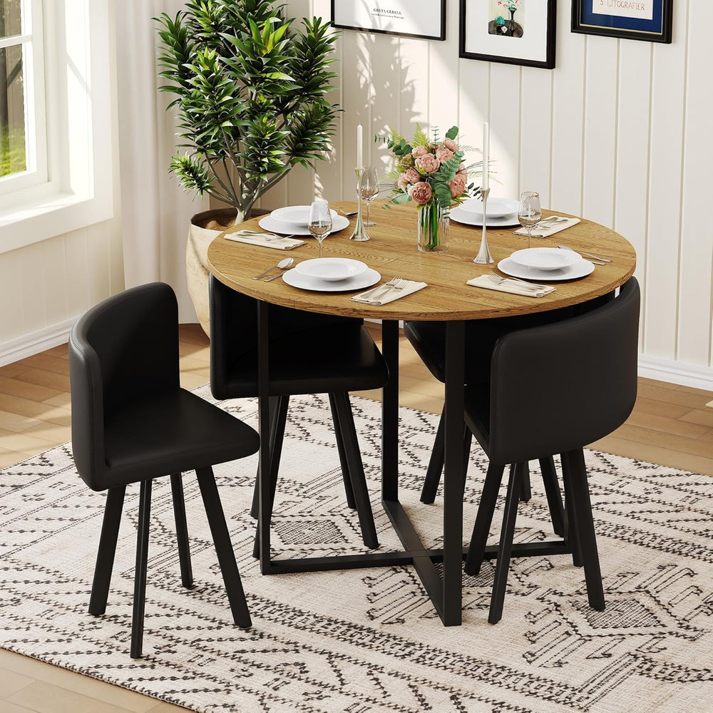 39.5" Round Dining Table Set for 4, 5 Piece Dining Table Set with 4 Tuck...