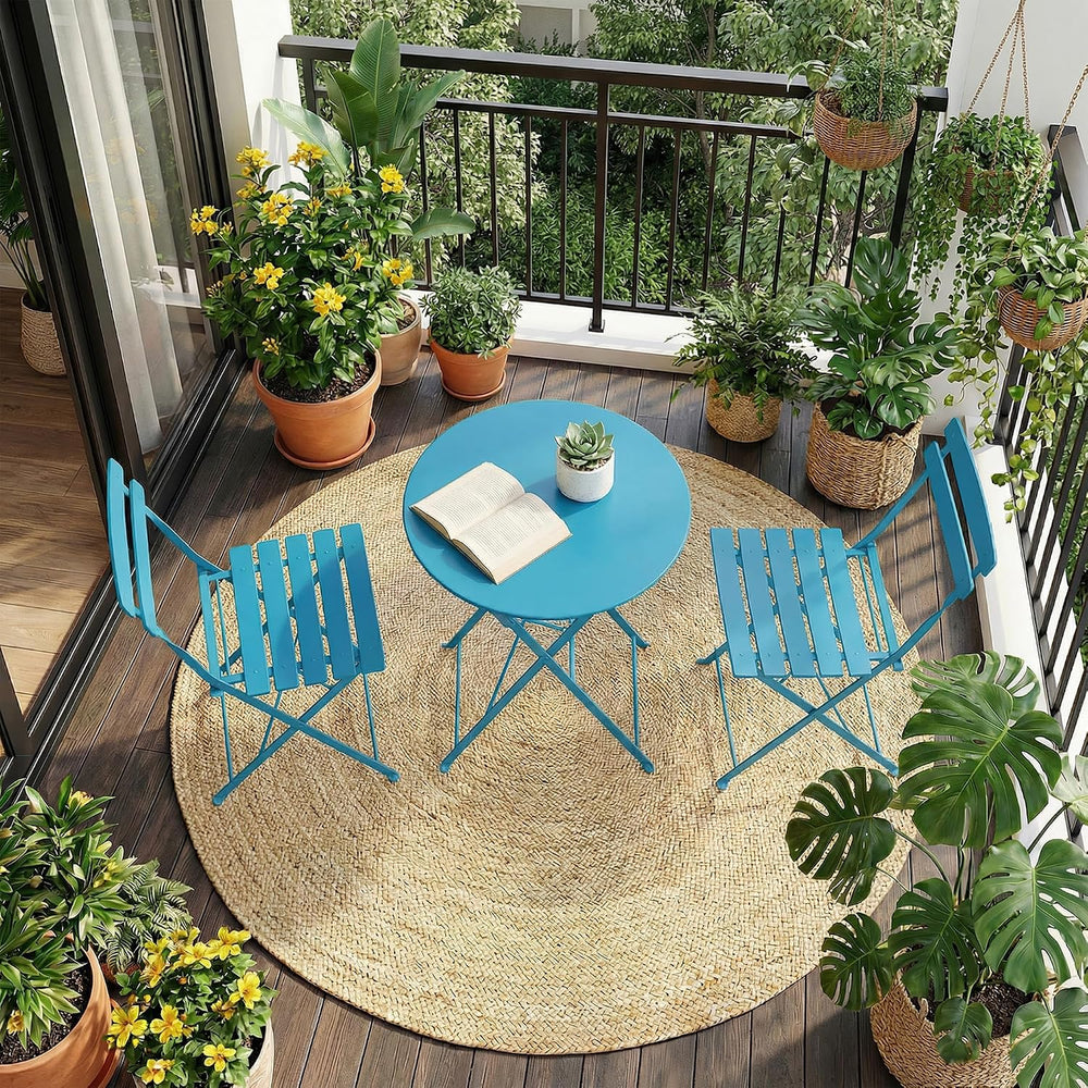 IDEALHOUSE Folding Bistro Table and Chairs Set of 2, Peacock Blue