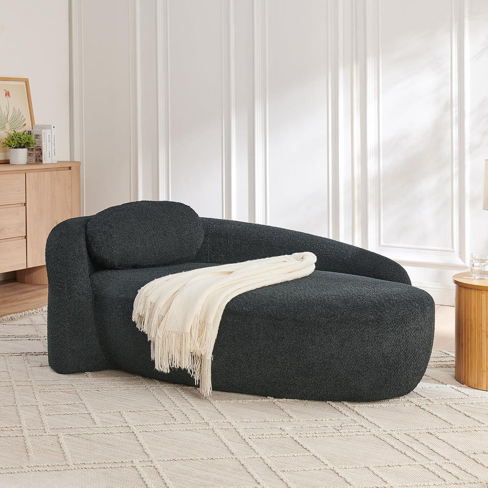 Full Foam Chaise Lounge Chair Indoor, Boucle Upholstered Chaise Lounge Sofa B...