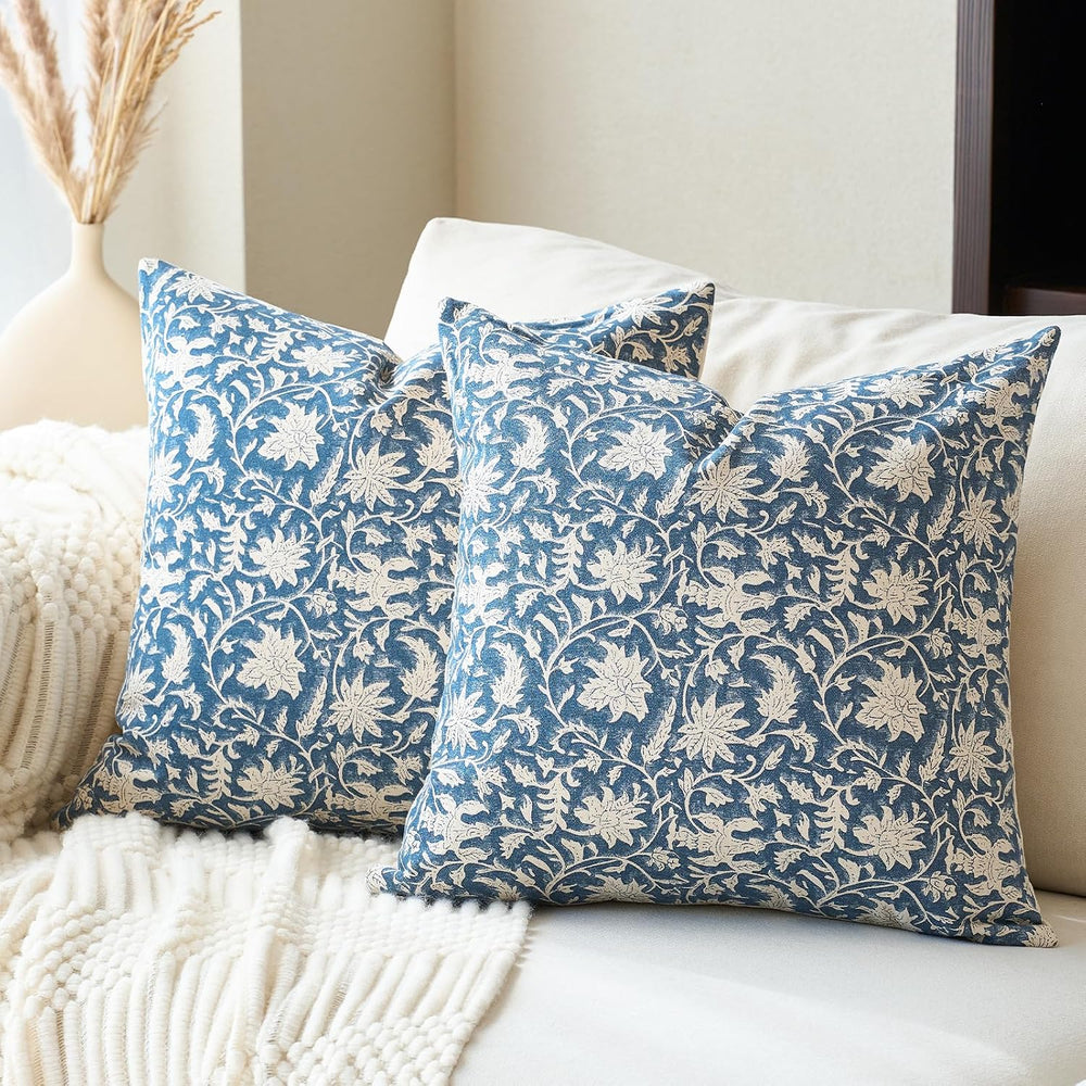 FIOUOVO Floral Throw Pillow Covers 24x24 Farmhouse Block Print Pillow Covers ...
