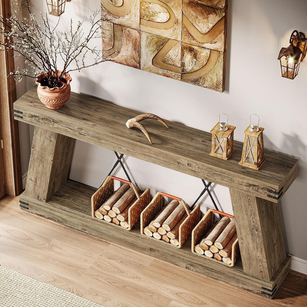 Tribesigns 70.87" Farmhouse Console Table with Storage (Light Brown Oak)...