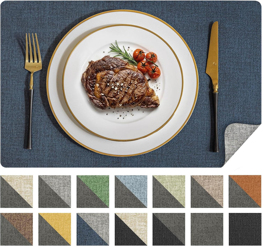 Romanstile Vinyl Placemats Set of 6, Dual-Color Faux Leather Place Mats