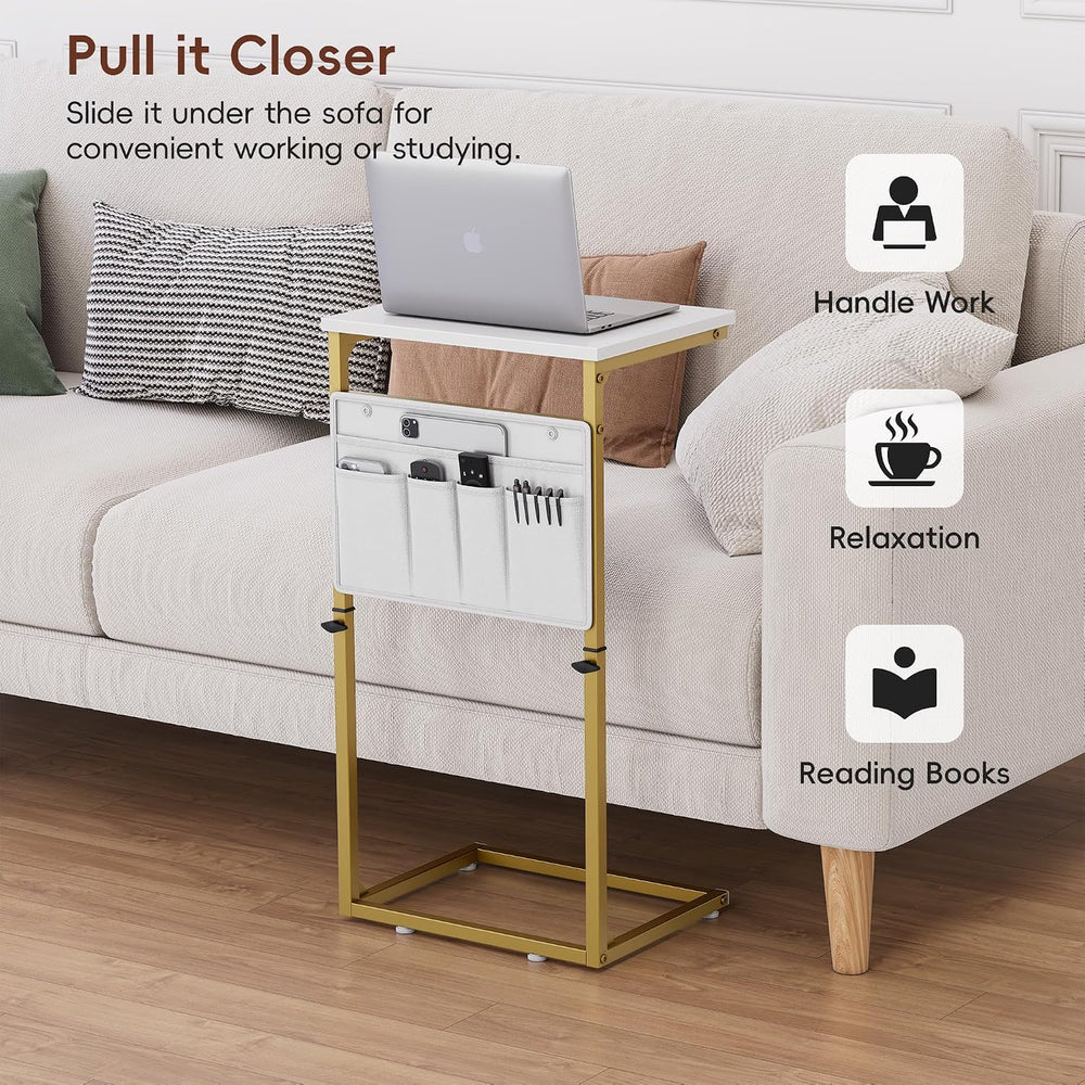 Vagusicc C Shaped End Table, 33'' Tall Side Table for Couch, Adjustab...