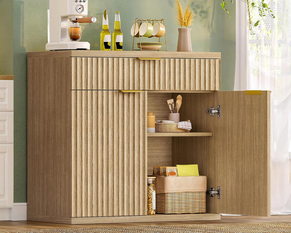 TEENFON 31.5" W Fluted Buffet Cabinet with Storage, Sideboard Cabinet, C...