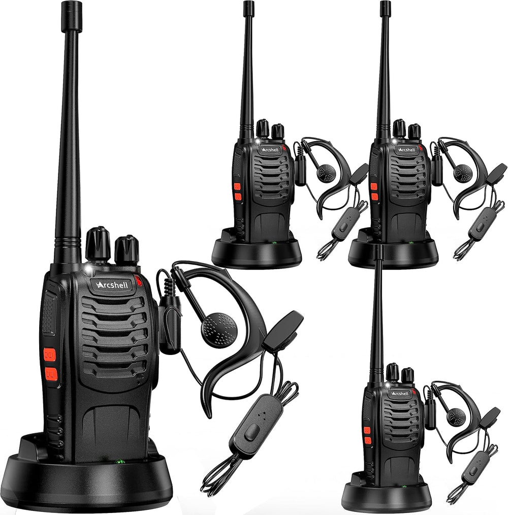 Rechargeable Long Range Two-Way Radios with Earpiece 4 Pack Arcshell AR-5 Wal...