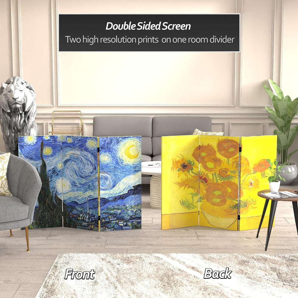 Red Lantern Double Sided Works of Van Gogh Canvas Room Divider - Starry Night...