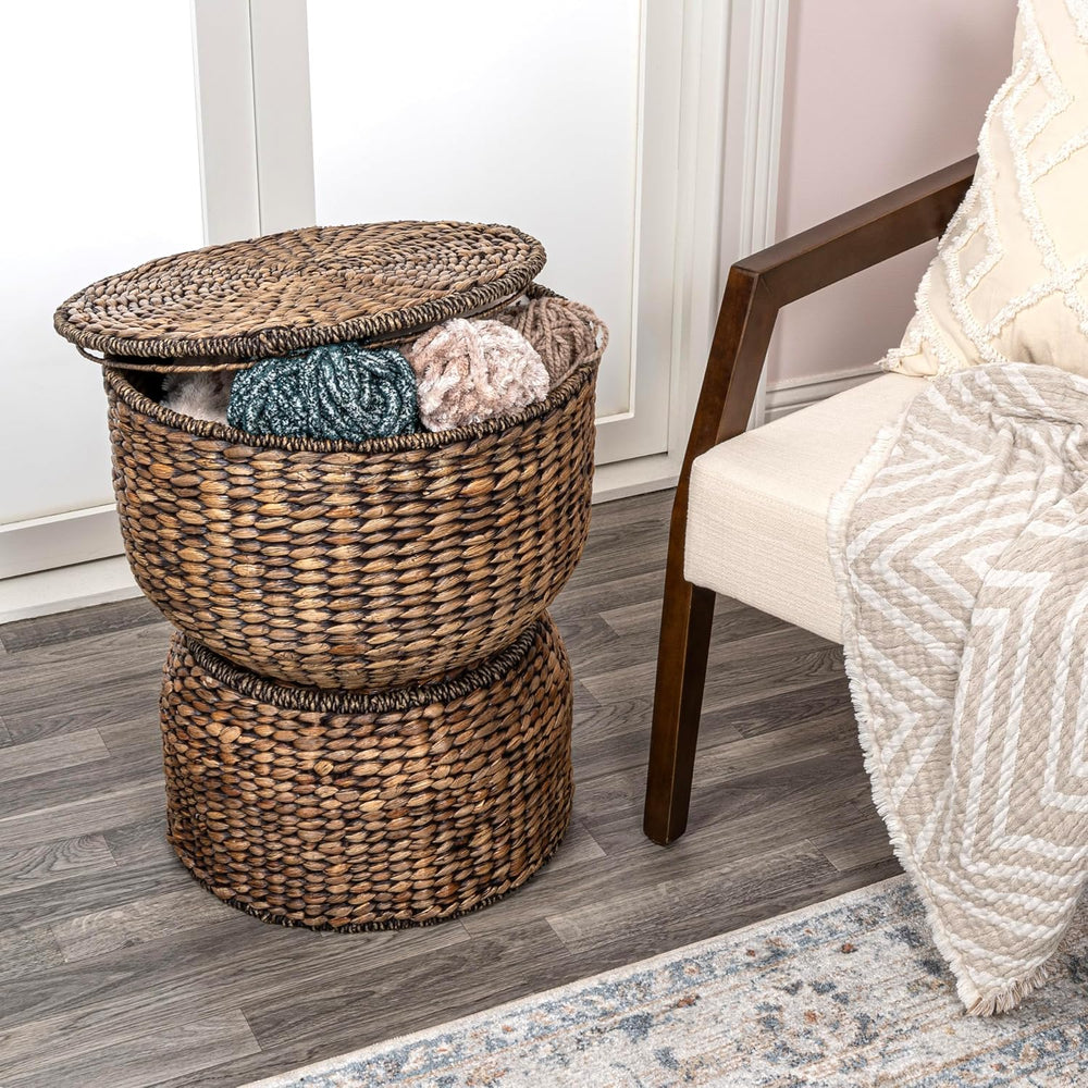 Eyely TAS1000B CAIA 18" Hourglass Handwoven Hyacinth Storage Accent Tabl...