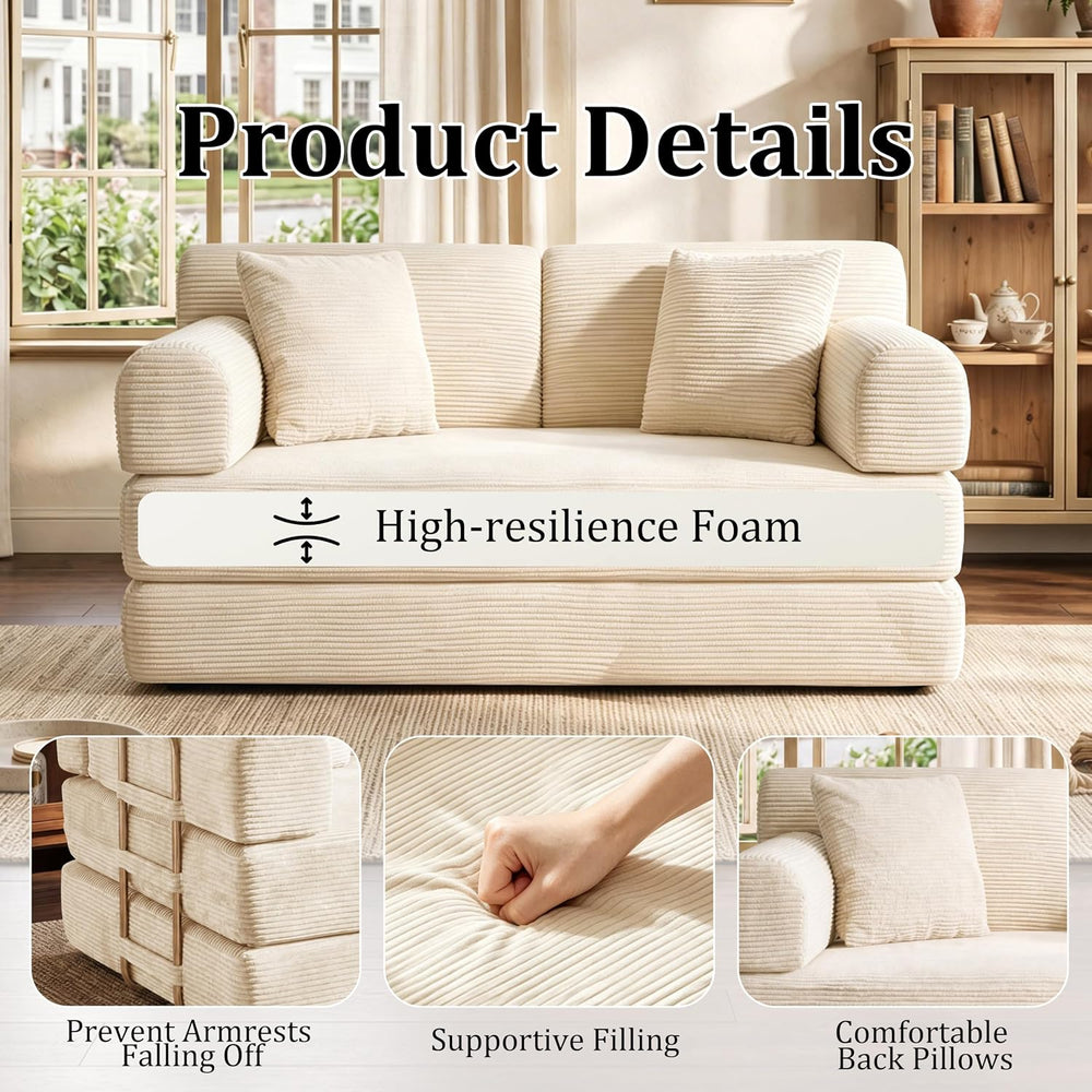 BSHOMGI Convertible Sofa Couch Bed, Folding Corduroy Floor Compression Lovese...
