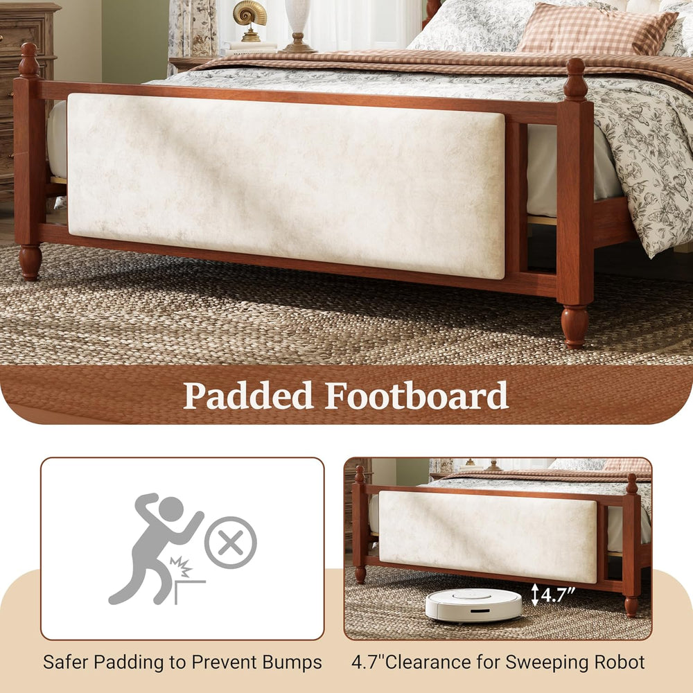 King Size Upholstered Platform Bed with Headboard and Footboard, Brown
