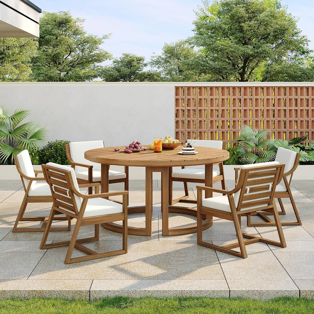 Quarte 7-Piece Patio Dining Table Set, Round Dining Table with 1.96" Umb...