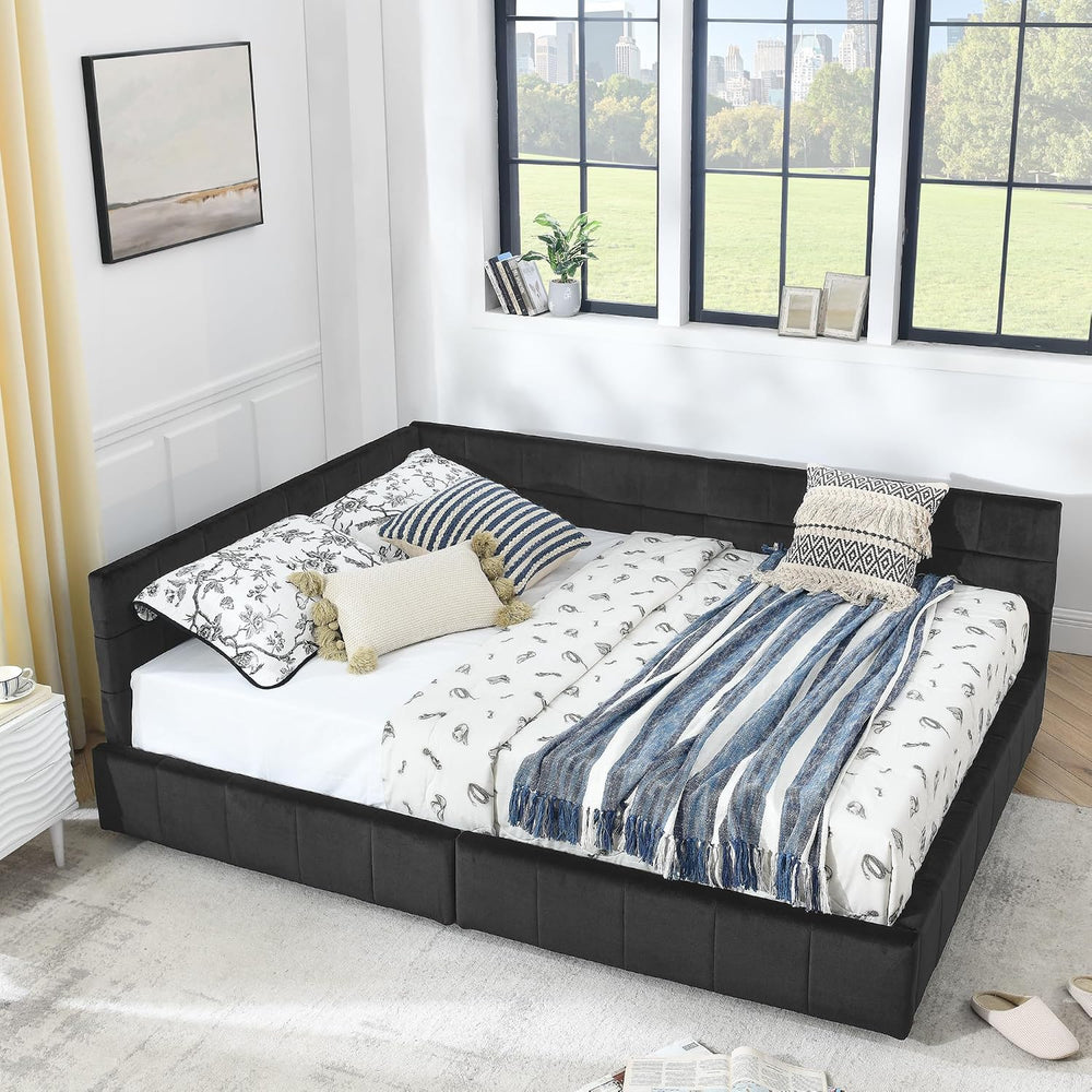 King Size Storage Bed Frame with Upholstered Tufted Headboard, Platform Bed w...