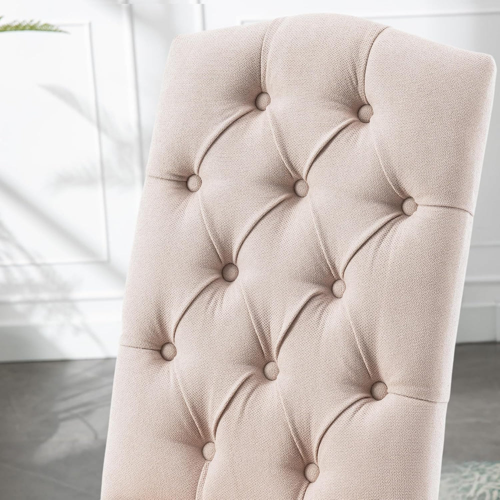Tufted Dining Chair Fabric Button Upholstered Modern Kitchen Diner Set of 2