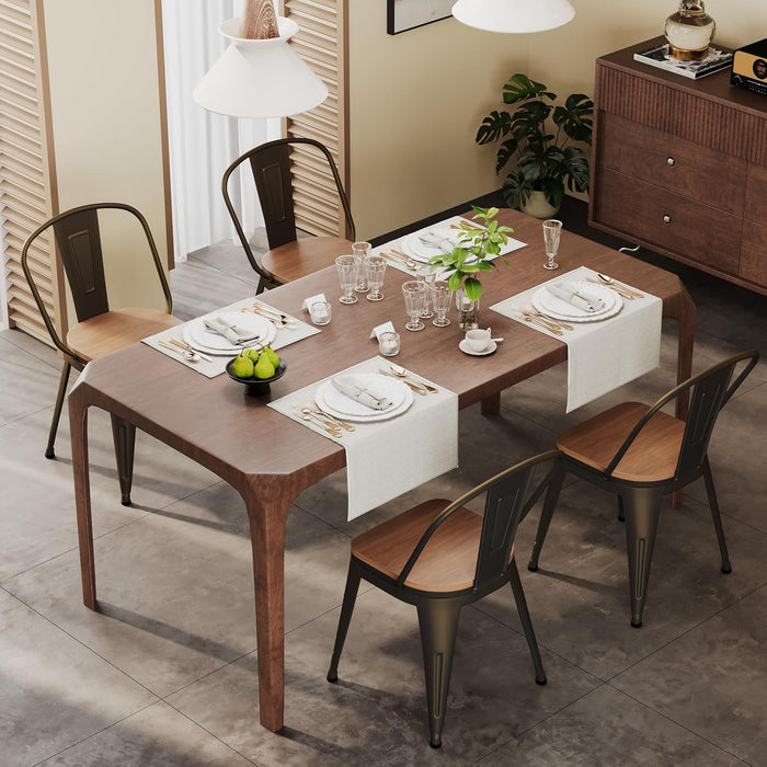 18 Inch Metal Dining Chairs,Arlunar Farmhouse Chairs Set of 4 Black Dining Room Chairs Stackable with Back and Wooden Seat bar stools