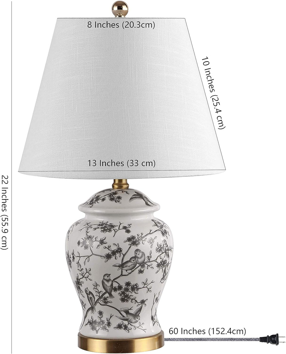 JONATHAN Y Penelope Ginger Jar 22" LED Table Lamp, Gray/White