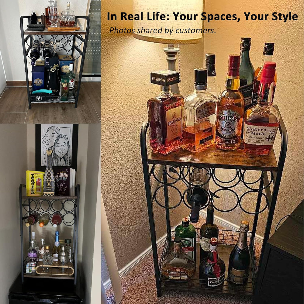 3-Tier Wine Rack Freestanding Floor Cabinet Corner Bar Cabinet Bar Cart,12 In...