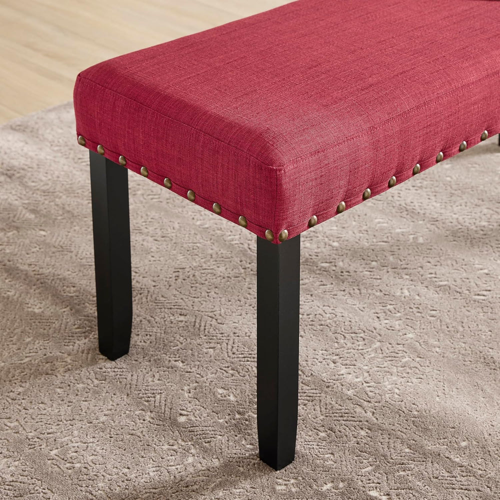 Roundhill Furniture Biony Fabric Dining Bench with Nailhead Trim, Red