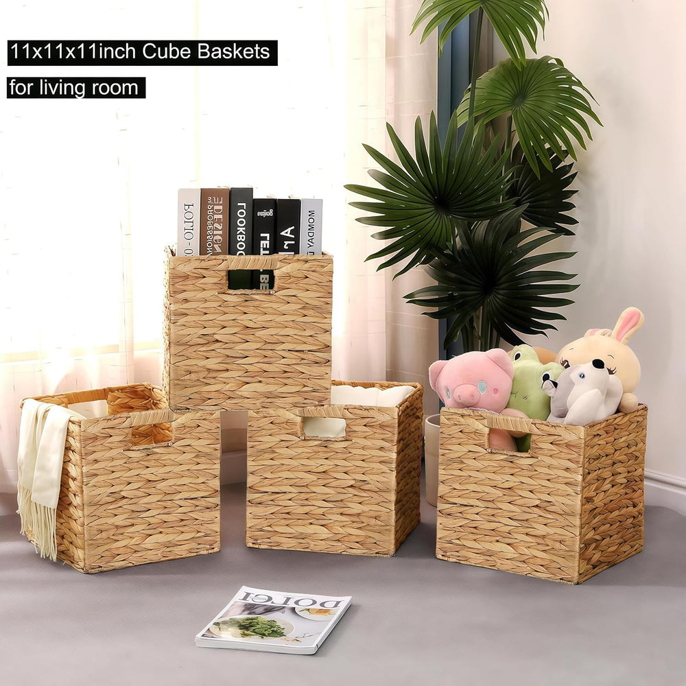 11 x 11 x 11 in Woven Storage Baskets,Set of 4 Wicker Cubes Baskets,Natural |...
