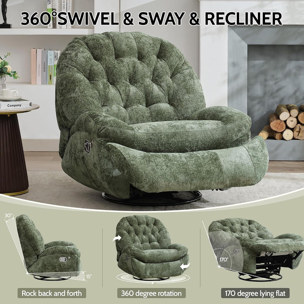 Swivel Rocker Recliner, Oversized Rocking Chair with Phone Holder