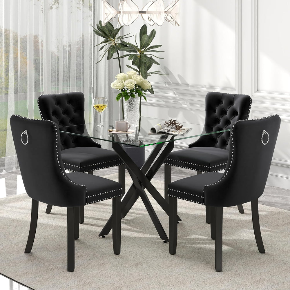 5 Piece Clear Glass Top Dining Set, 36'' Modern Minimalist Square Din...