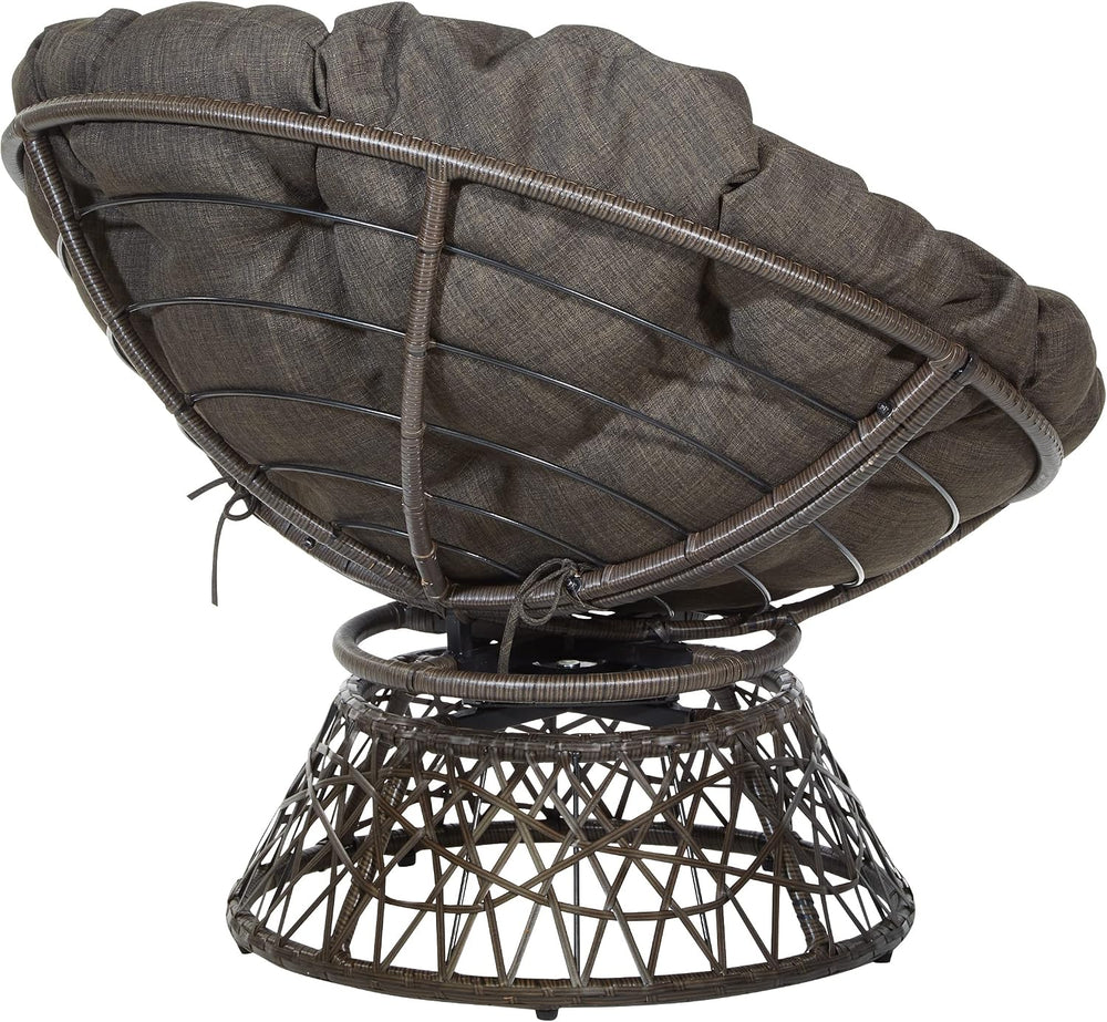OSP Home Furnishings Wicker Papasan Chair with 360-Degree Swivel, Brown Frame...