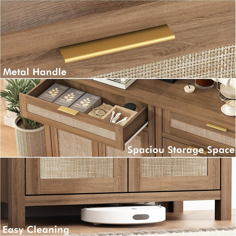 Sideboard Buffet Cabinet with Storage - 30" Rattan Boho Console Cabinets...