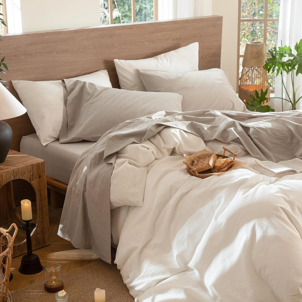 MooMee Sheet Set 100% Washed Cotton Linen-Like Extra Deep Pocket King