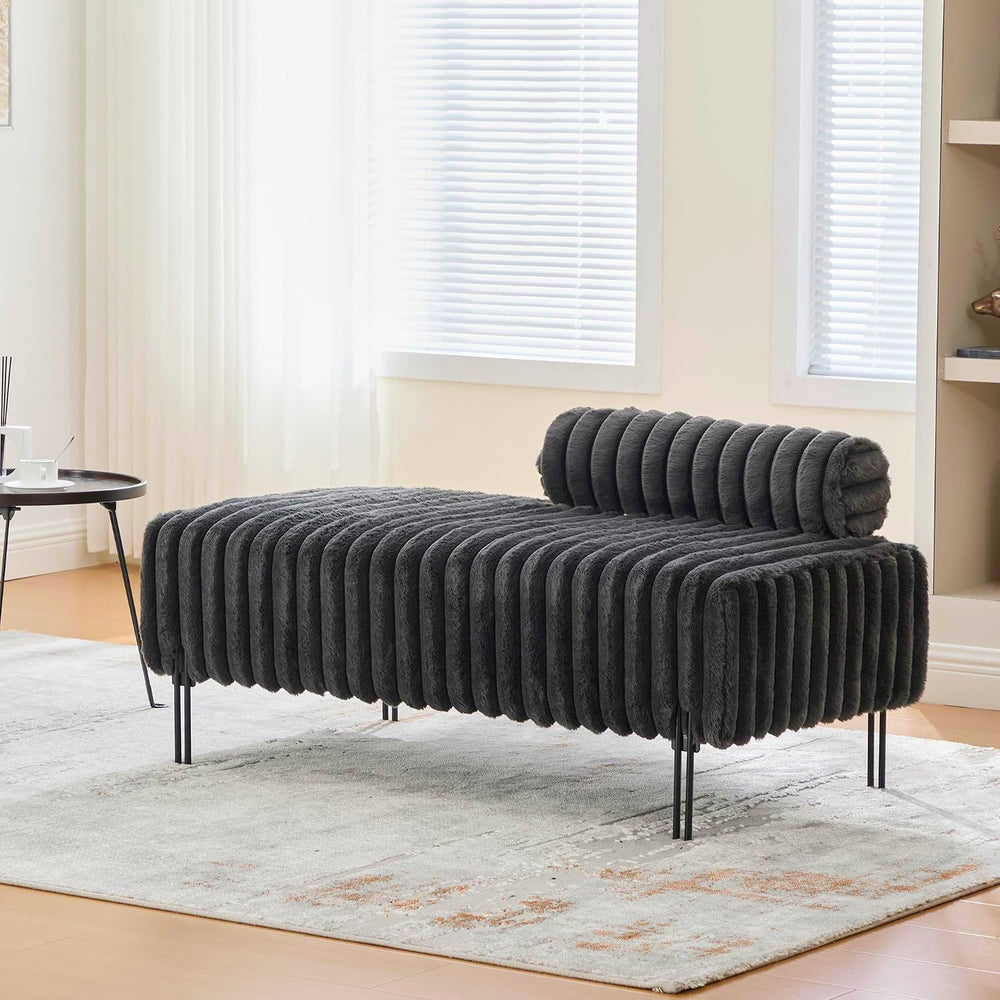 Aoowow Faux Fur Bedroom Ottoman Bench 49.6" Long Ottoman Benches for Liv...