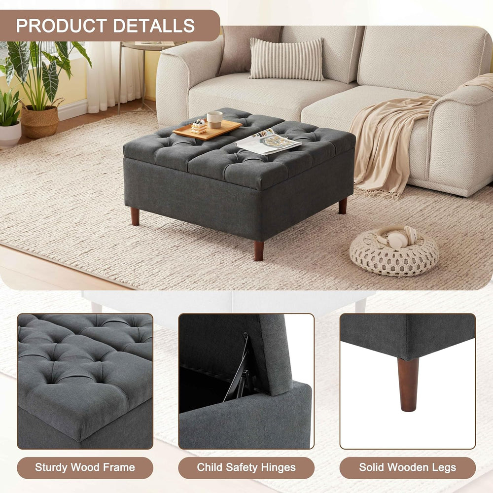 Weture 35" Large Storage Ottoman Coffee Table, Square Ottoman, Dark Grey...