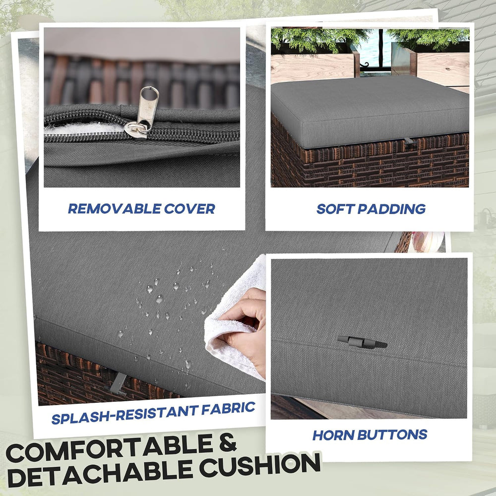 Outsunny 2 Pieces Outdoor Patio Ottomans, All Weather Wicker Footstools with ...