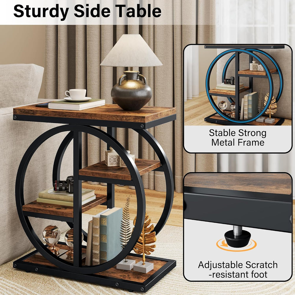 End Tables for Living Room, 4-Tier Narrow Side Table with Storage Space, Wood...