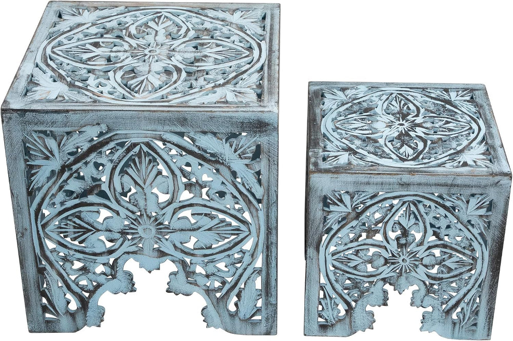 Northlight Set of 2 Antique Square Stackable Nesting Side Table and Stool, 16...