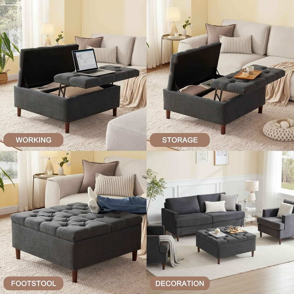 Weture 35" Large Storage Ottoman Coffee Table, Square Ottoman, Dark Grey...