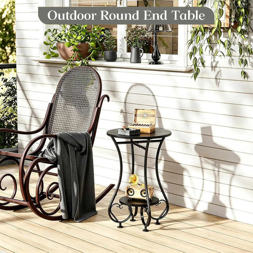 X-cosrack Small Round Side Table,Round End Table for Small Spaces - Black Met...