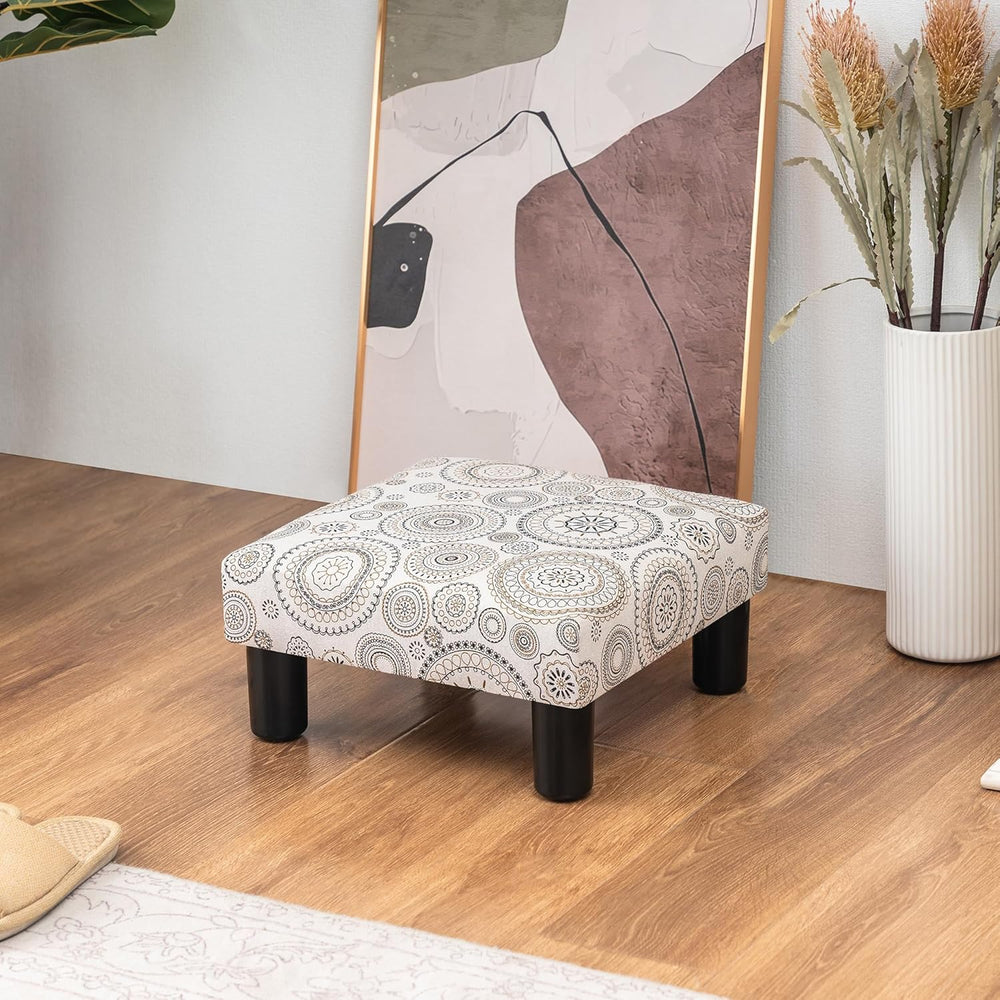 Joveco Small Foot Rest Stool Ottoman, Square Upholstered Fabric Footstool for...