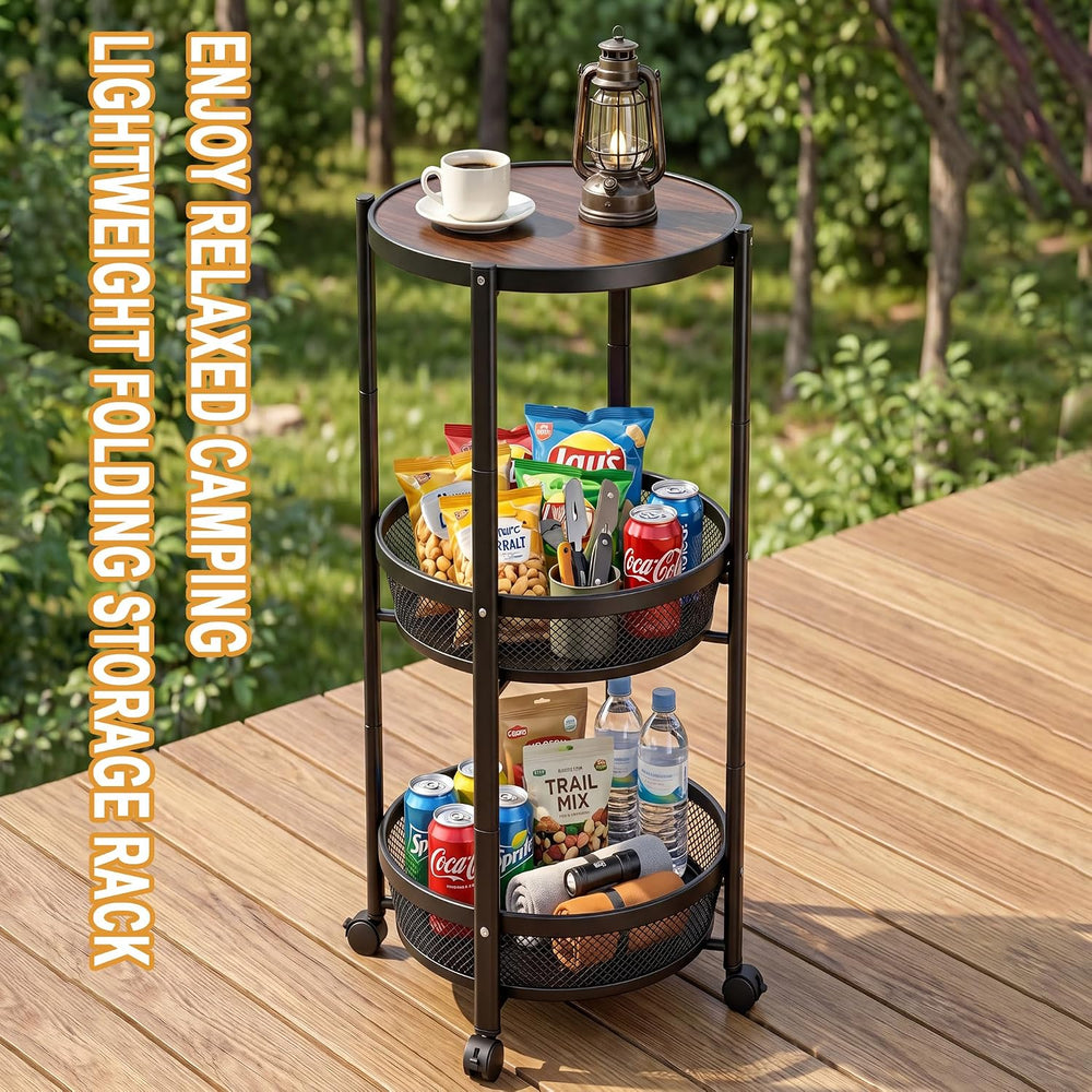 SYO 3-Tier Foldable Rolling Storage Cart, Round Mesh Shelves with Wheels, No ...
