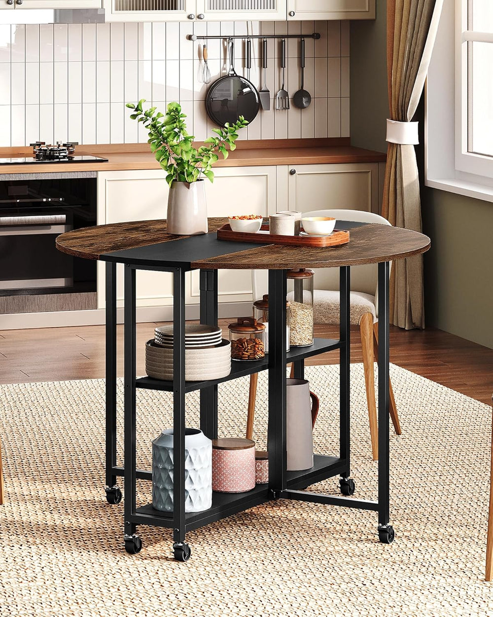 CHOEZON Folding Dining Table, Kitchen Table with 6 Wheels, Folding Round Tabl...
