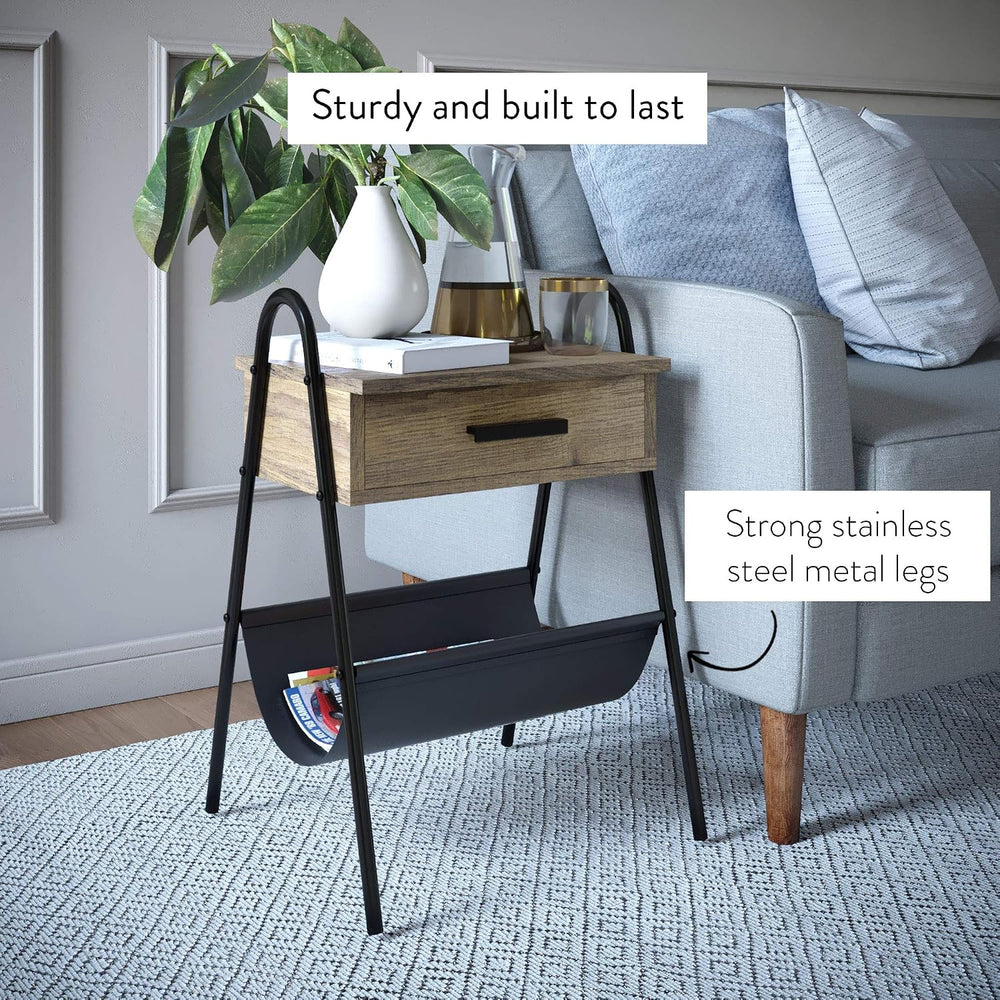 Nathan James 32502 Hugo Wood Nightstand, Rustic Accent End or Side Table with...