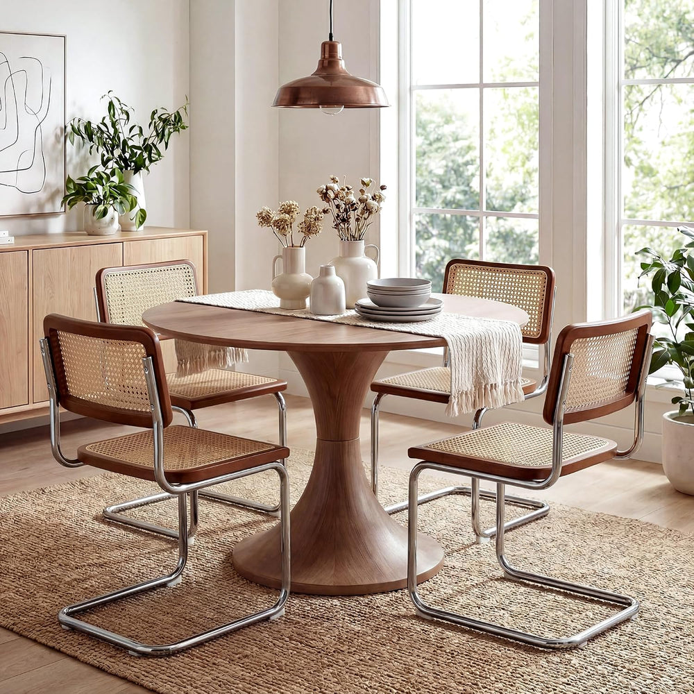 Rattan Dining Chairs Set of 2, Boho Modern Dining Chairs with Rattan Back, Cu...