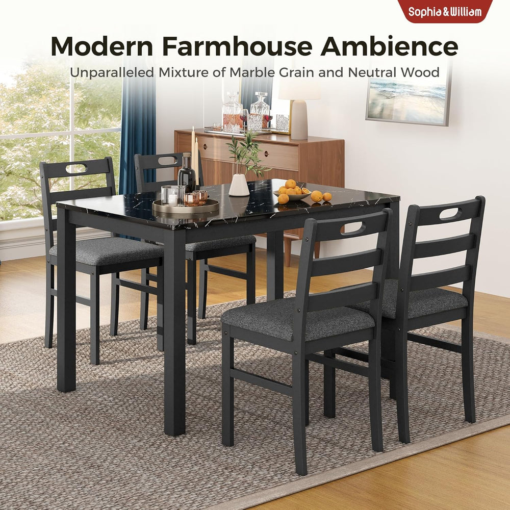 Sophia & William 5 Piece Dining Table Set for 4, Faux Marble Kitchen Tabl...