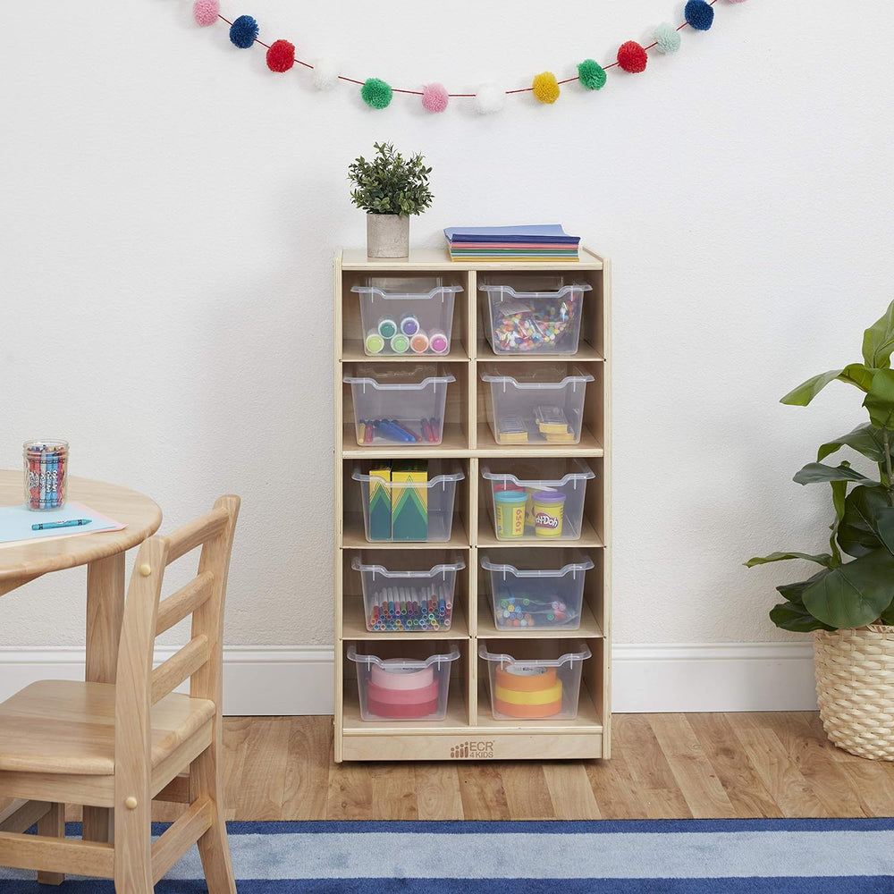 ECR4Kids 10 Cubby Tray Cabinet with Scoop Front Storage Bins, 5x2, Natural, C...