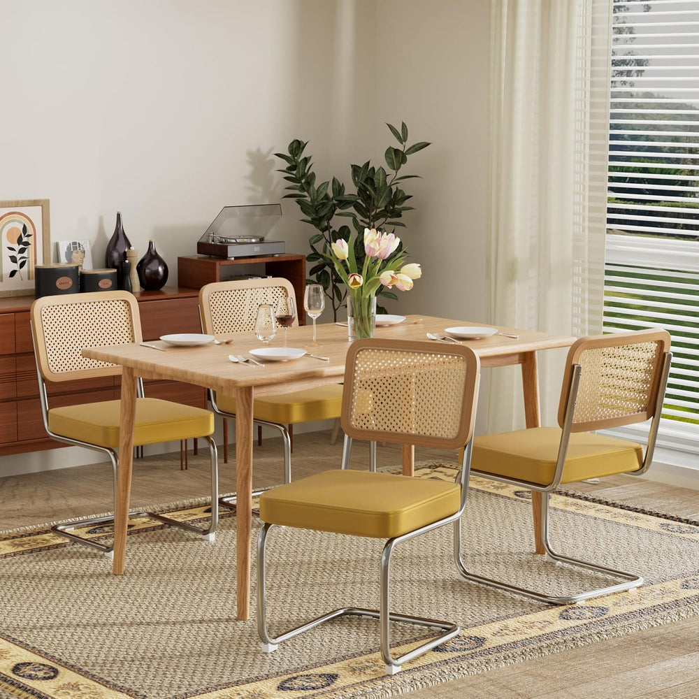 Rattan Dining Chairs Set of 4, Mid Century Kitchen Chairs with Natural Mesh R...