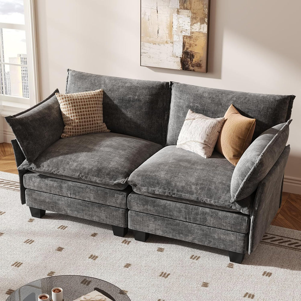 KKL Modular Sectional Sofa, Loveseat 2 Seater Cloud Couch, Chenille Modern Se...
