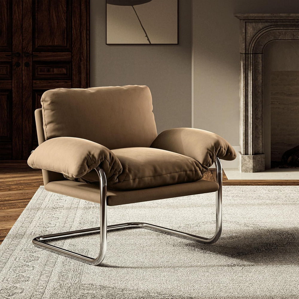 Modway Ansel Performance Velvet Accent Chair in Taupe - Stain-Resistant Velve...